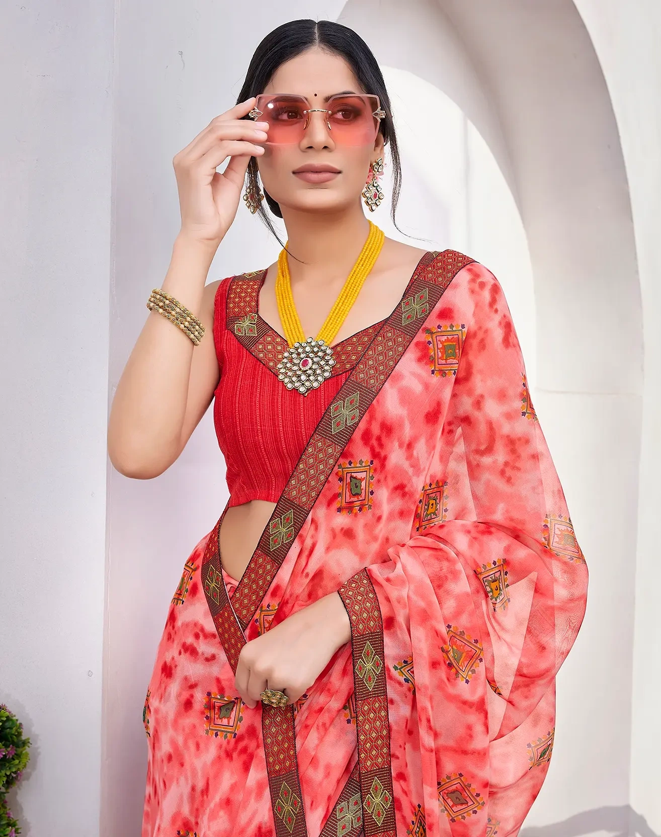 Georgette with Jacquard Lace Saree-2