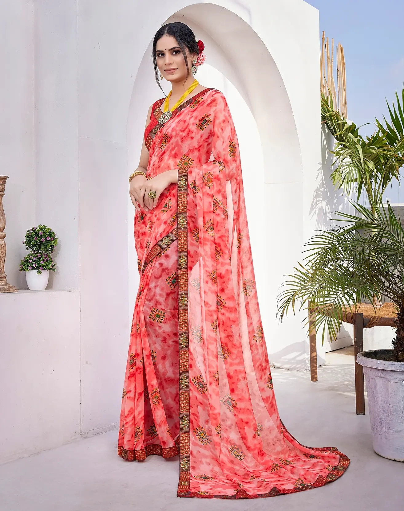 Georgette with Jacquard Lace Saree-3