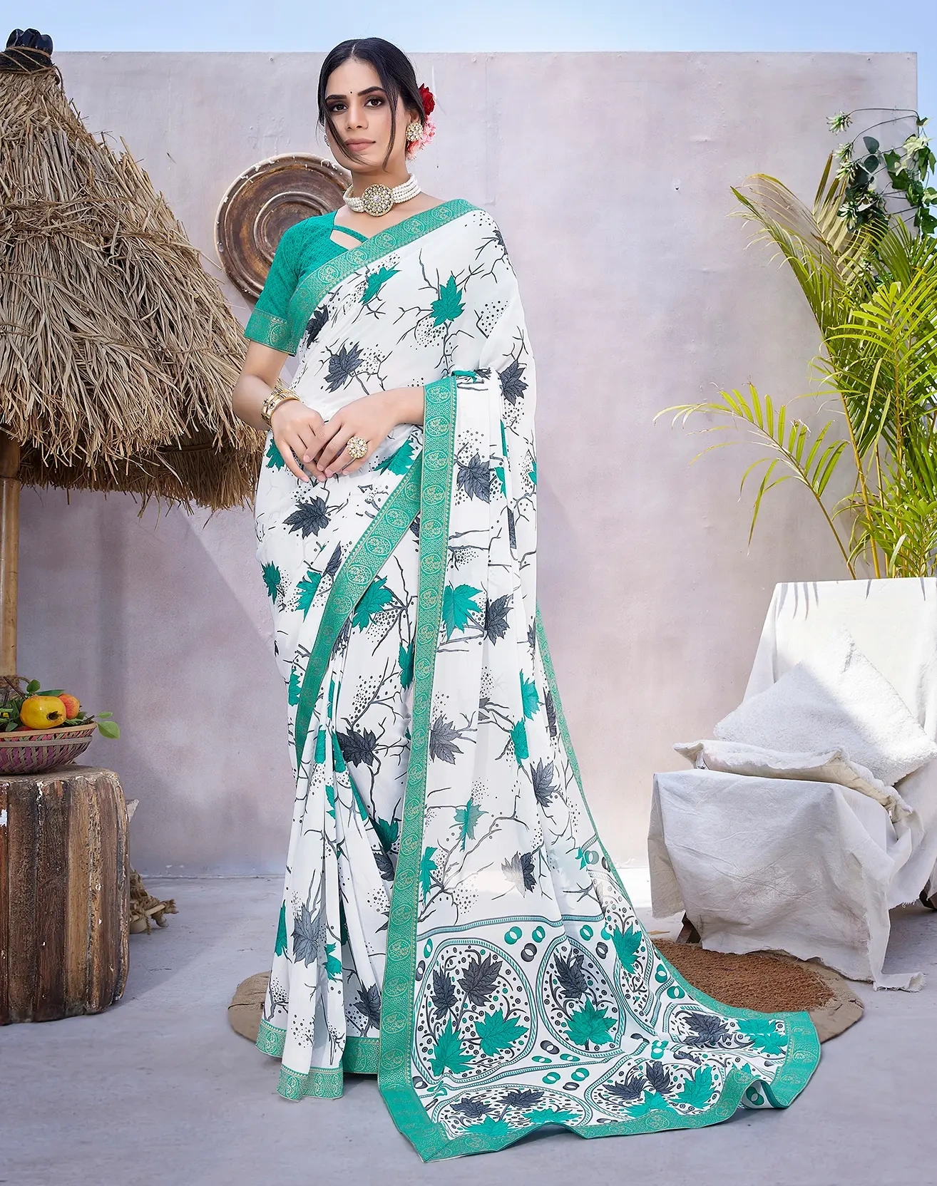 Luxurious Georgette Saree with Elegant Lace Border-KANYA-Rama