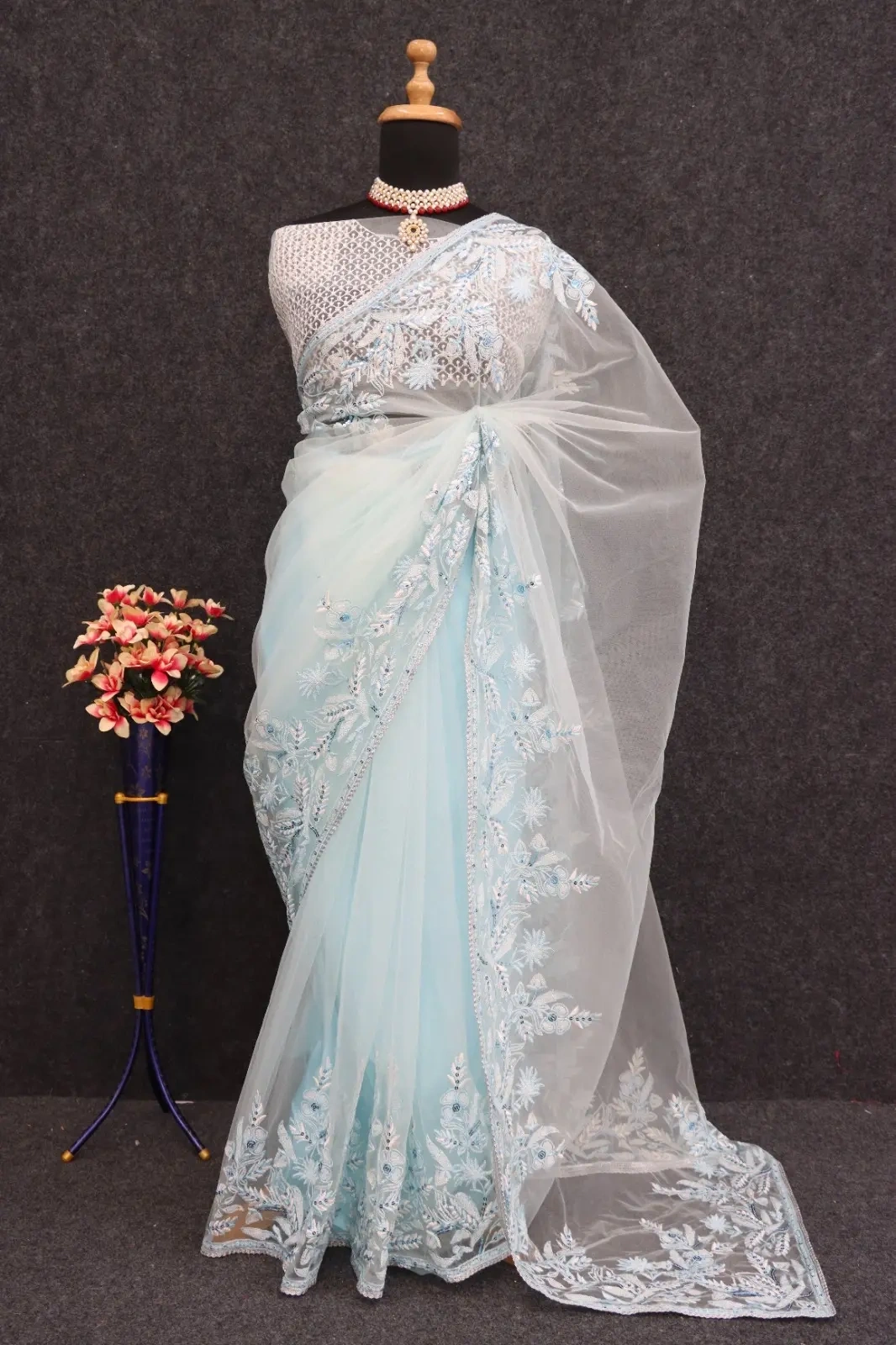 Sparkling Ice Blue Saree-3