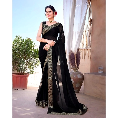 SHIV Elegant Lycra Blend Saree with Lace Border