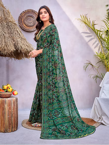 Kusum Georgette Saree with Jacquard Lace-Green-3