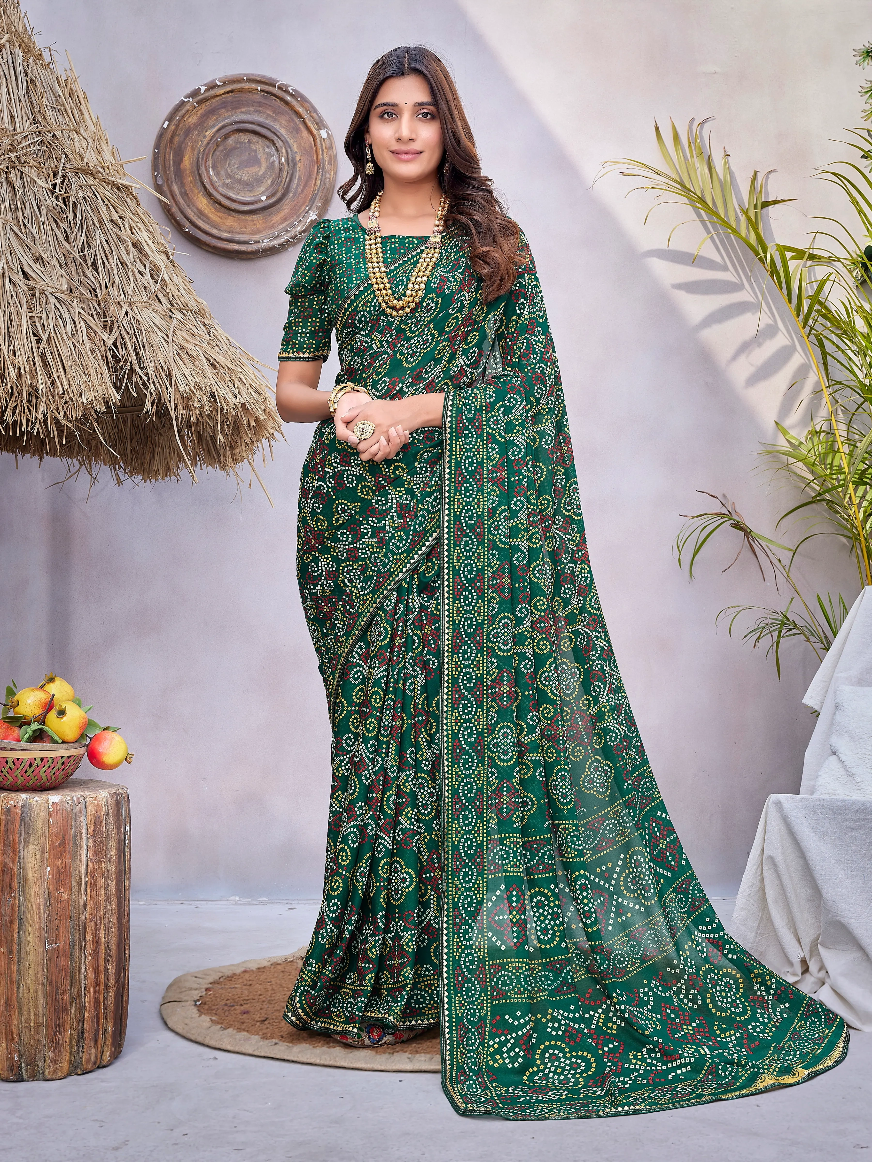 Georgette Jacquard Saree - Elegant &amp; Luxurious | KUSUM Collection-KUSUM-Green