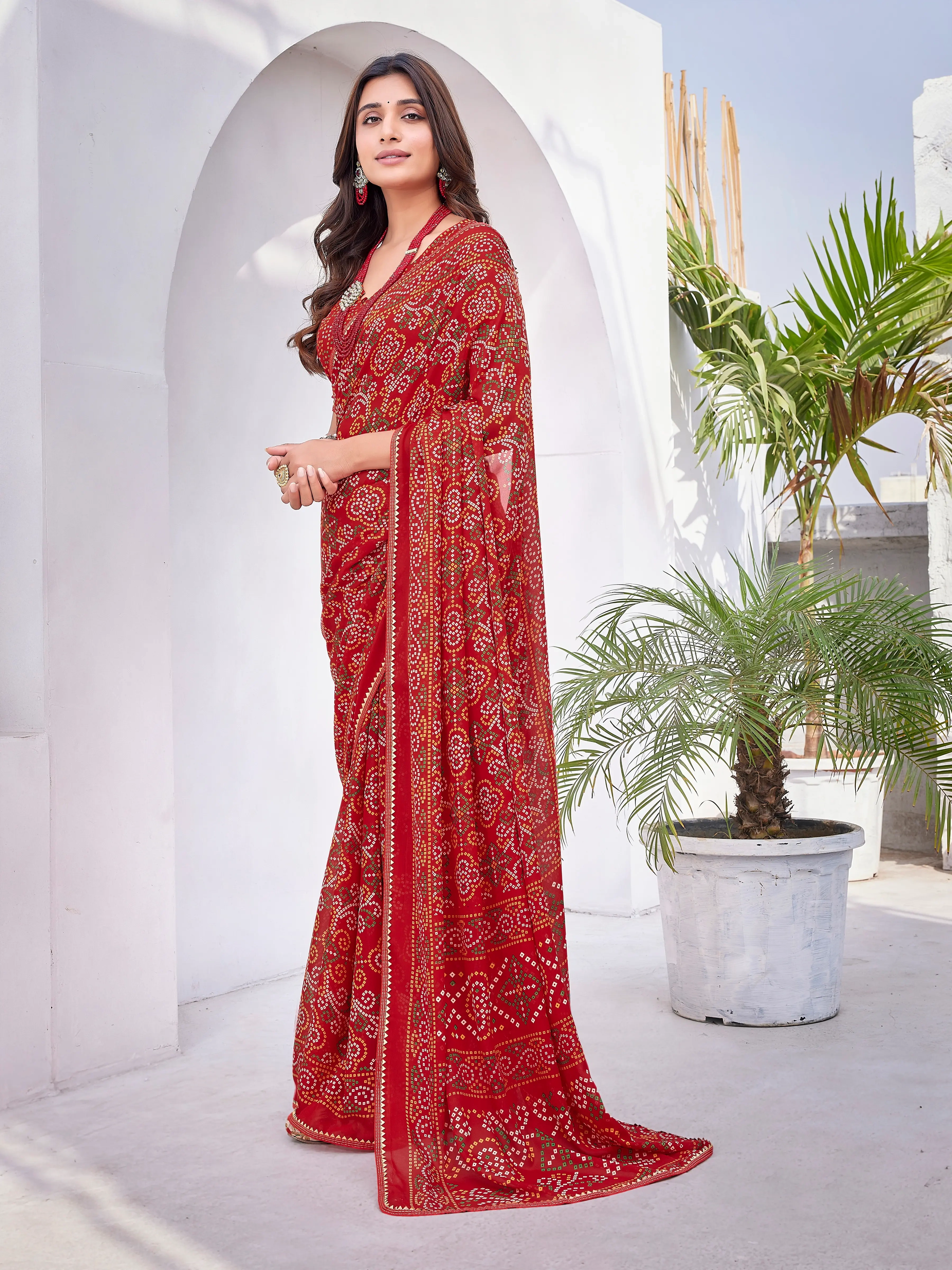 Georgette Jacquard Saree - Elegant &amp; Luxurious | KUSUM Collection-Red-3