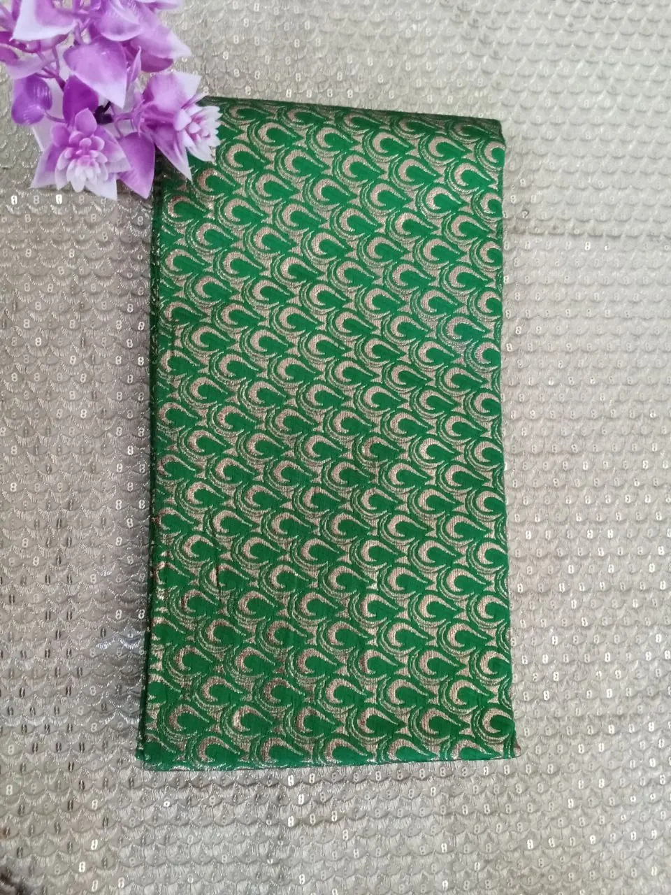 Banarasi Brocade Silk Fabric - Timeless Elegance &amp; Artisanal Mastery-DesignA_Green