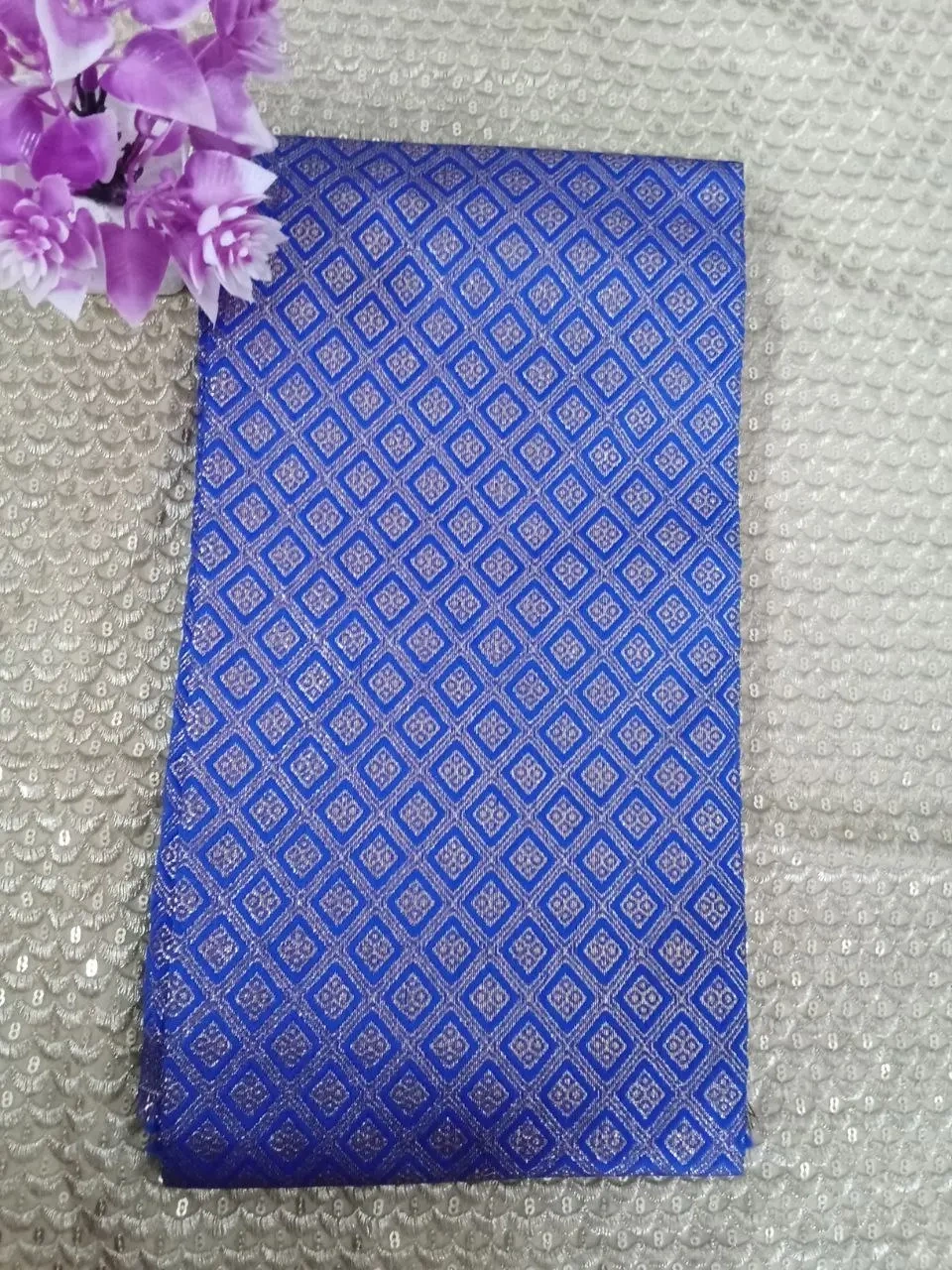 Exquisite Banarasi Brocade Silk Fabric for Luxurious Creations-DesignB_Blue