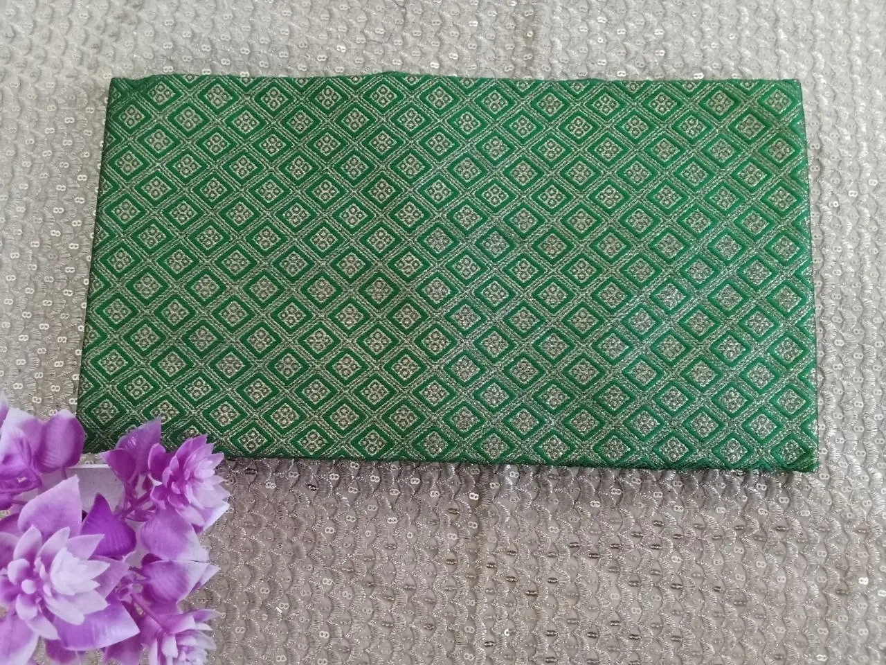 Exquisite Banarasi Brocade Silk Fabric for Luxurious Creations-DesignB_Green