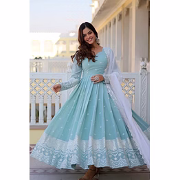 shiv cyan georgette gown with thread work