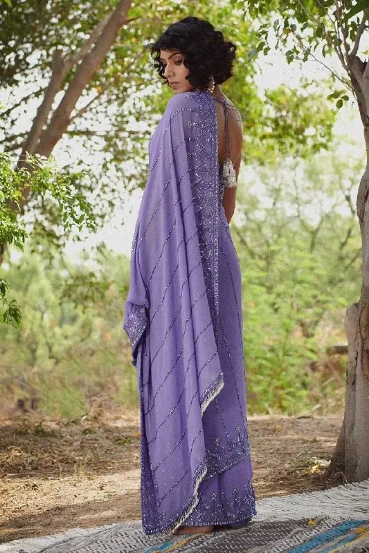 Lavender Color Floral Georgette Saree - Elegant Indian Ethnic Wear-1