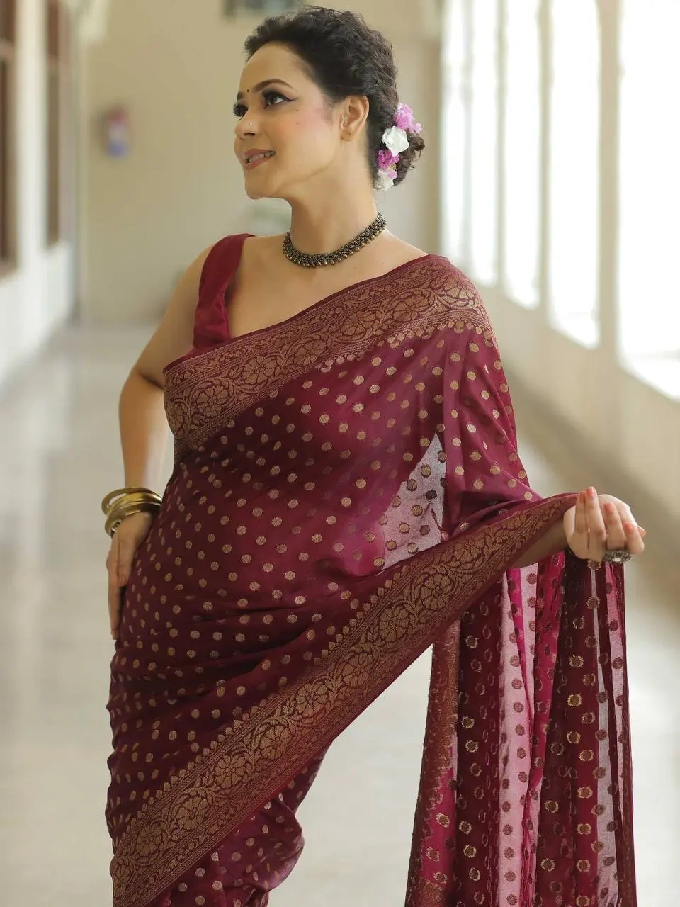 Pure Banarasi Silk Saree with Attractive Blouse Piece - Luxurious Jacquard Work-Maroon-3