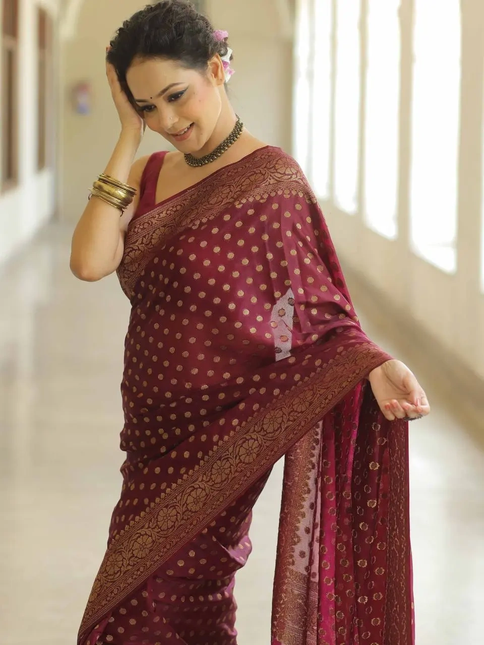 Pure Banarasi Silk Saree with Attractive Blouse Piece - Luxurious Jacquard Work-Maroon-4