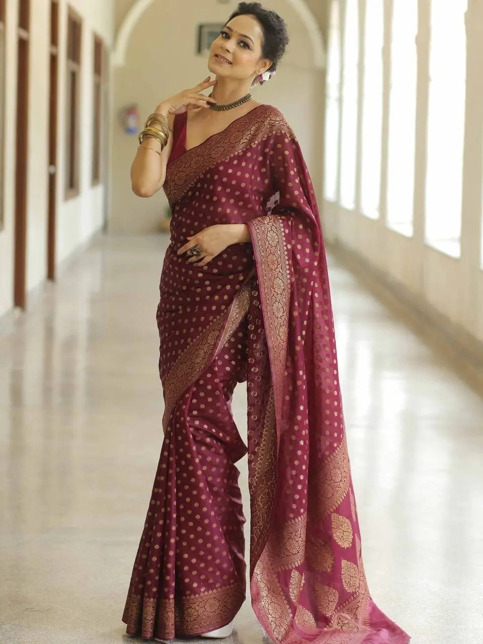 Pure Banarasi Silk Saree with Attractive Blouse Piece - Luxurious Jacquard Work-Maroon-5