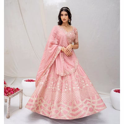 shiv blush pink georgette lehenga choli set