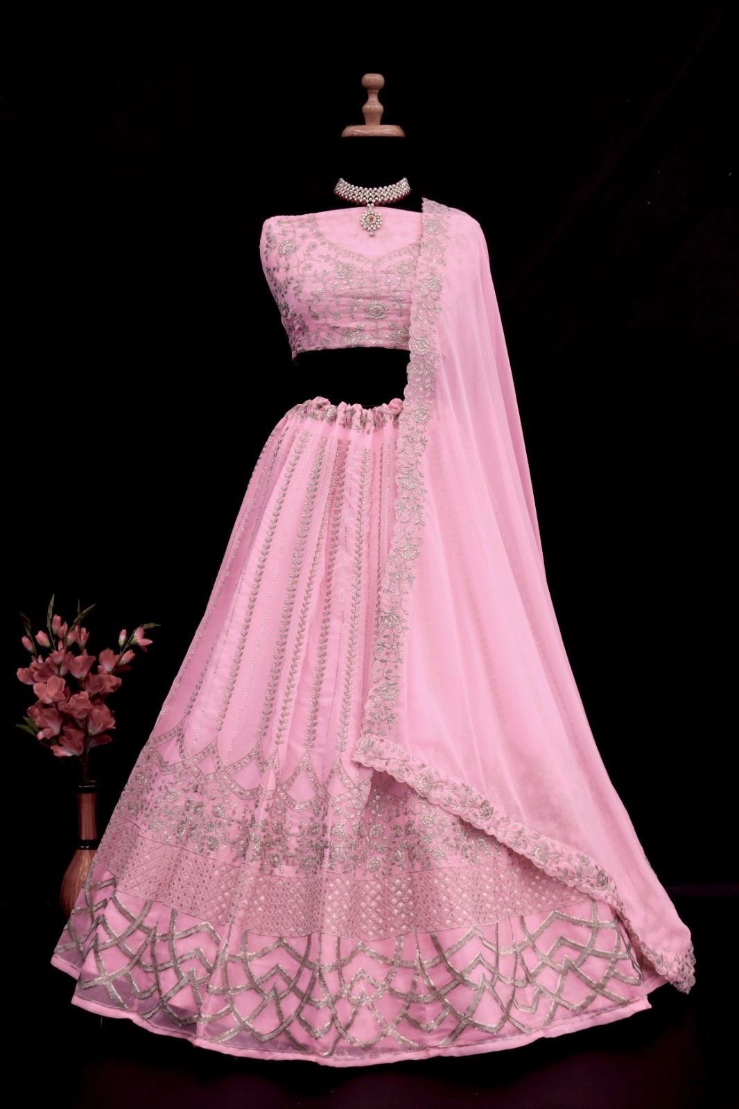 Blush Pink Georgette Lehenga Choli Set-2