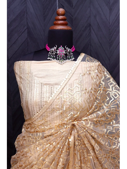 Kriti Sanon Gold Net Sequenced Worked Saree-3