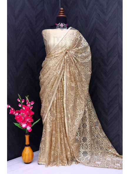 Kriti Sanon Gold Net Sequenced Worked Saree-4