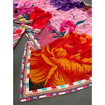 SHIV Sara Ali Khan Inspired Floral Georgette Saree with Swarovski Work & Digital Print