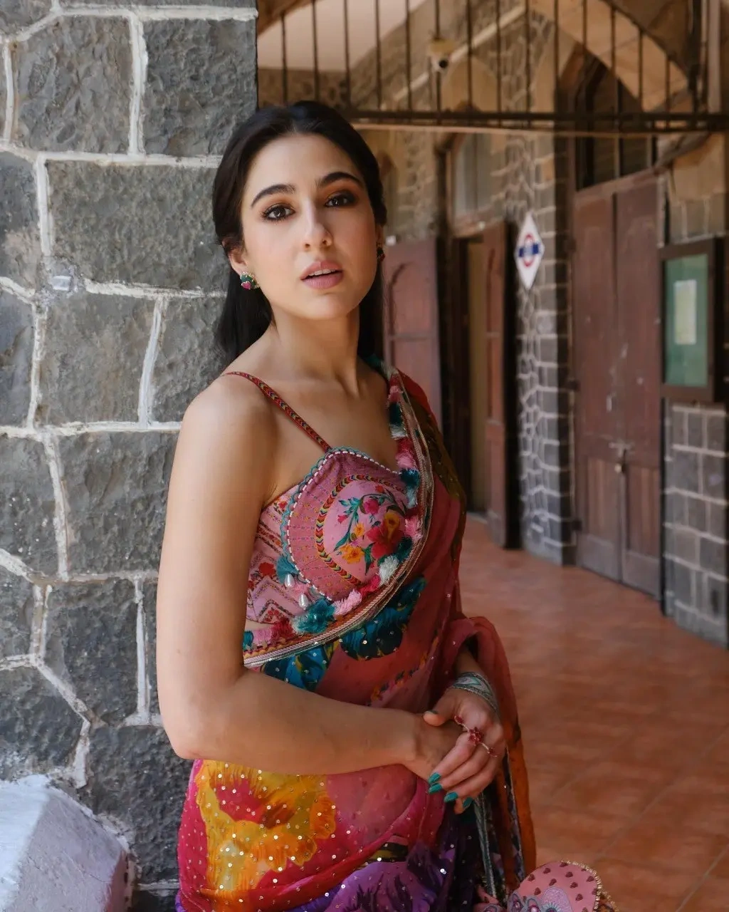 Sara Ali Khan Inspired Floral Georgette Saree with Swarovski Work &amp; Digital Print-SN775