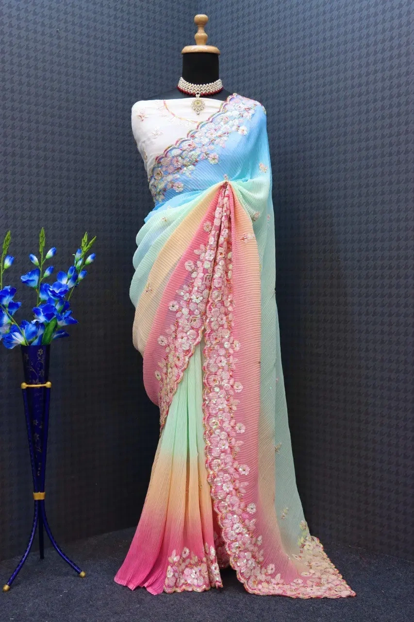 Trending Designer Georgette Saree for Wedding Season with Sequence Work-4