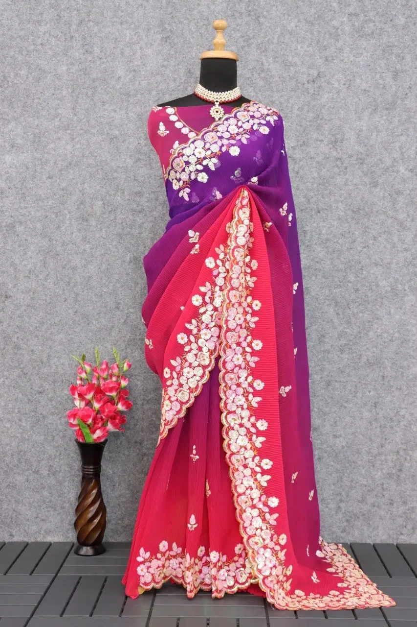 Trending Designer Georgette Saree for Wedding Season with Sequence Work-4