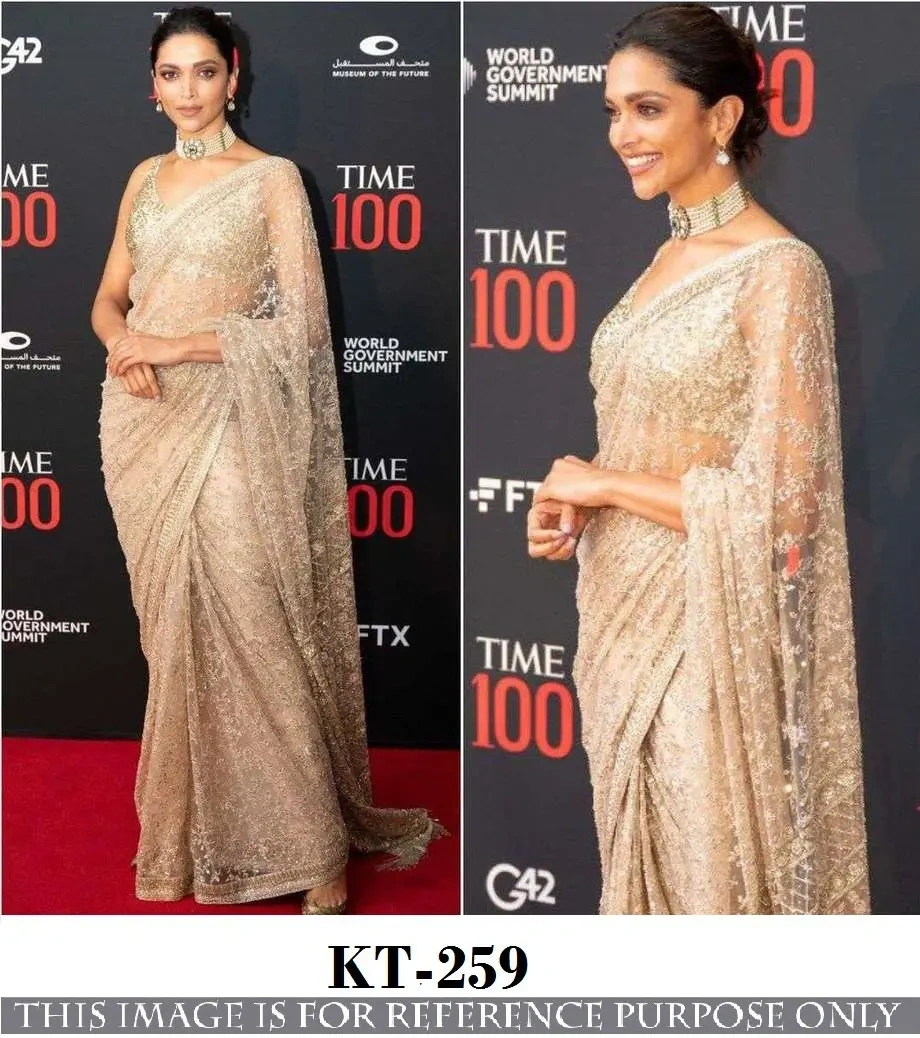 Deepika Padukone Inspired Sequin Net Saree - Shimmering Elegance-KT259