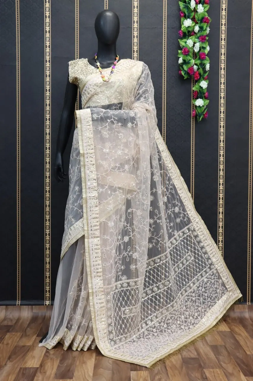 Deepika Padukone Inspired Sequin Net Saree - Shimmering Elegance-4