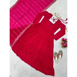 Riya Pink Color Georgette Ruffle Style Dori Latkan Anarkali Suit