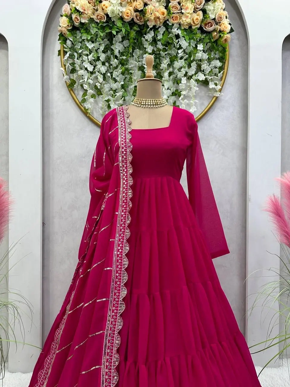 Pink Color Georgette Ruffle Style Dori Latkan Anarkali Suit-M-4