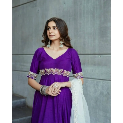 Mesmerizing Purple Monster Phantom silk Anarkali Suit