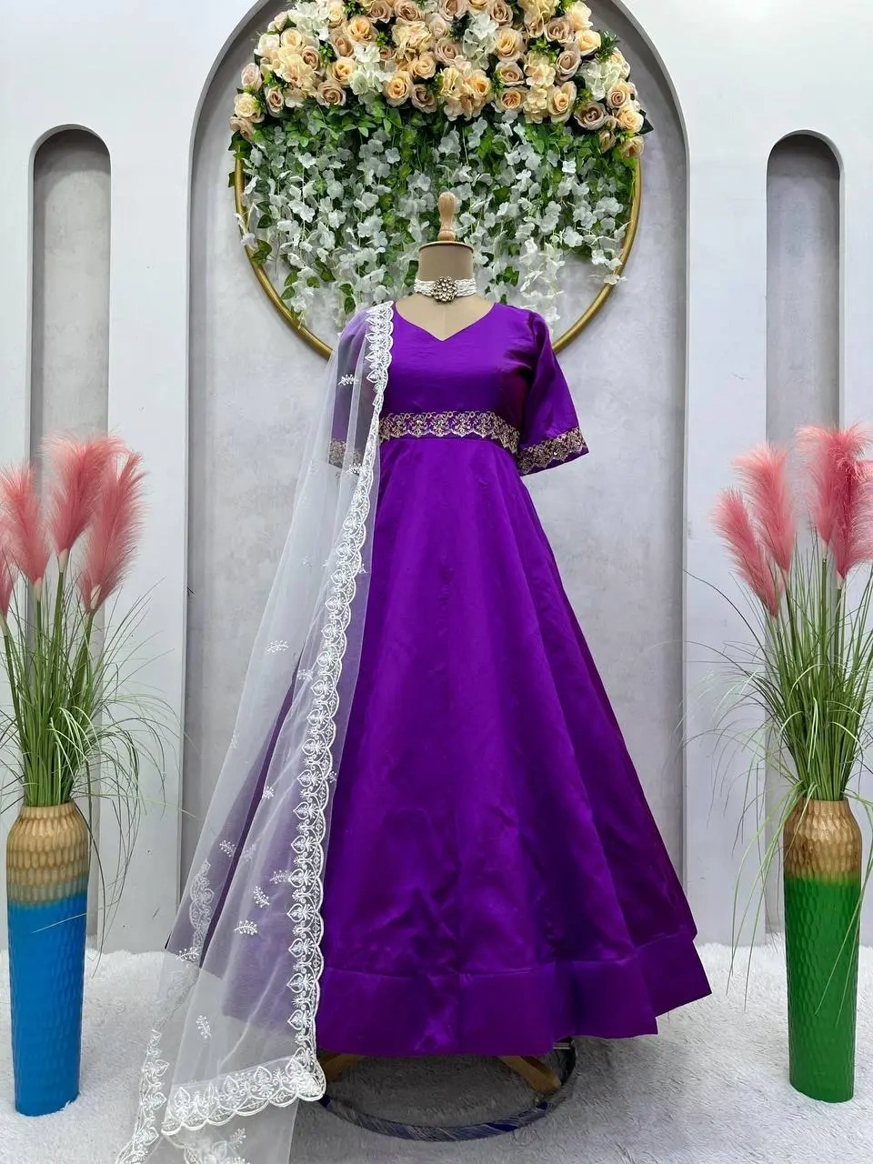 Mesmerizing Purple Monster Phantom silk Anarkali Suit-Purple-M-3