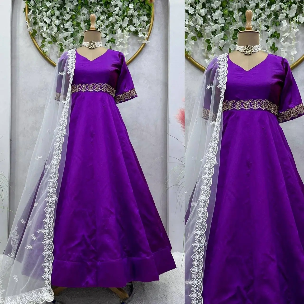 Mesmerizing Purple Monster Phantom silk Anarkali Suit-Purple-L-1