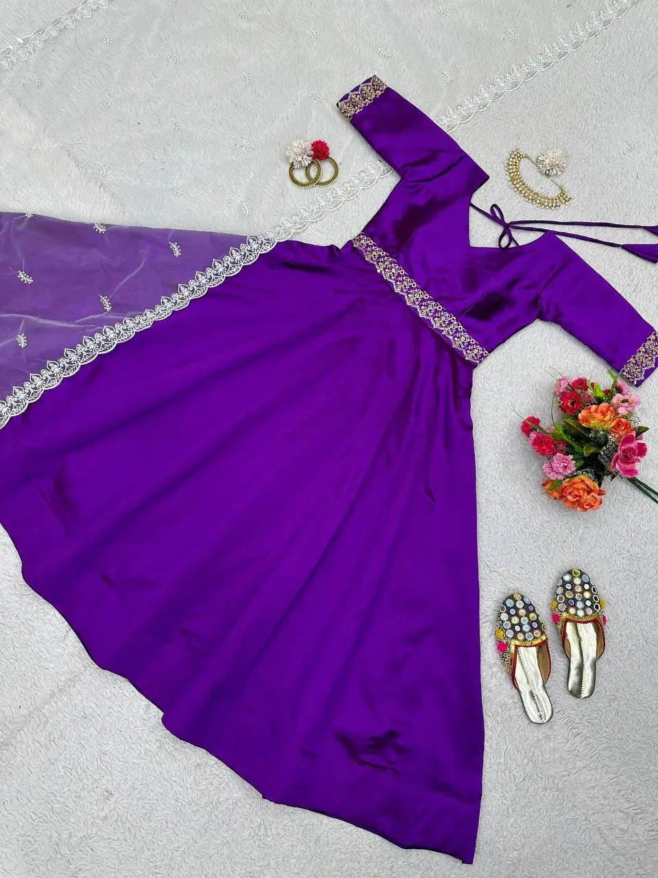 Mesmerizing Purple Monster Phantom silk Anarkali Suit-Purple-L-4