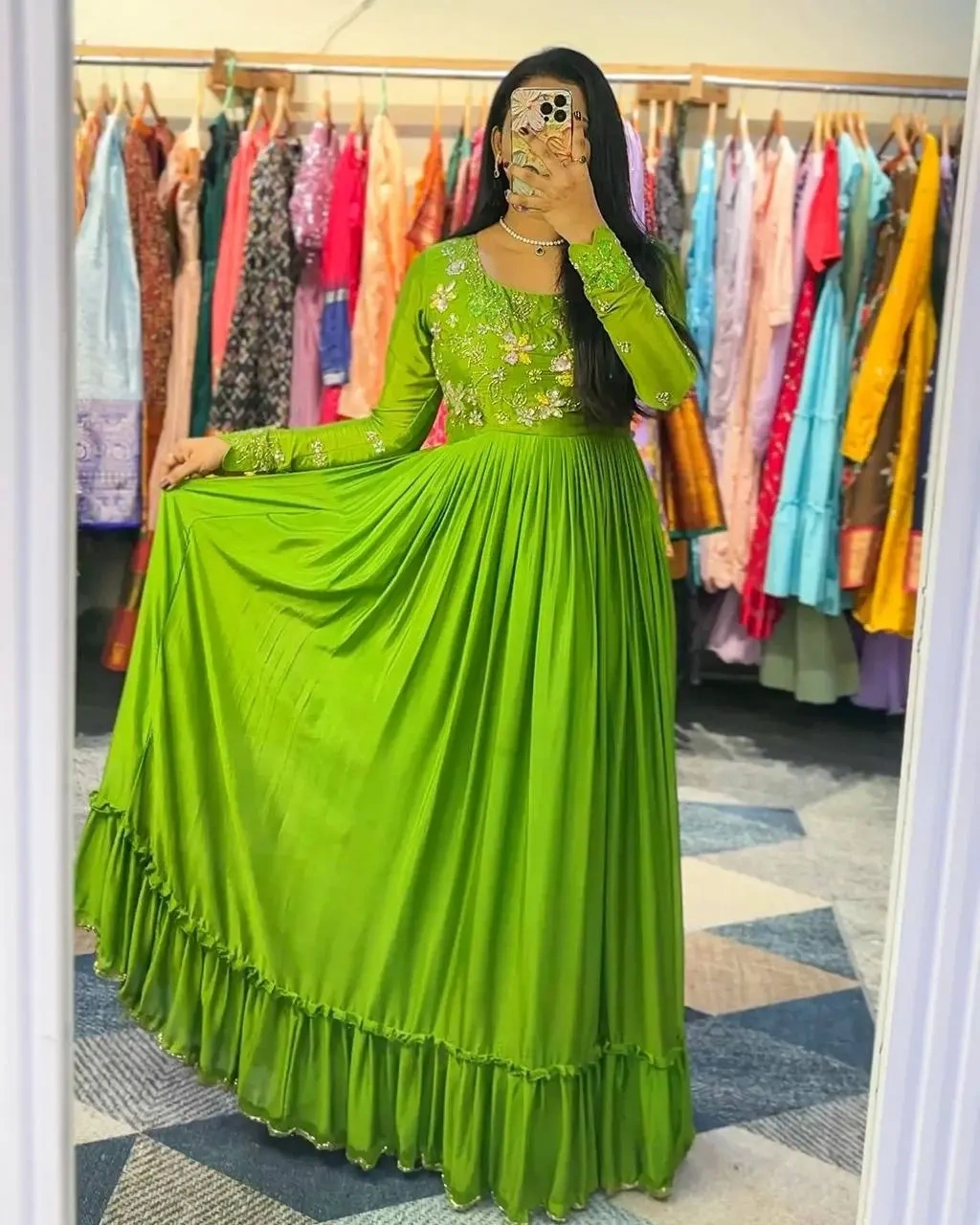 Green Color Georgette Thread and Sequence Work Gown-RTC5696_G_M