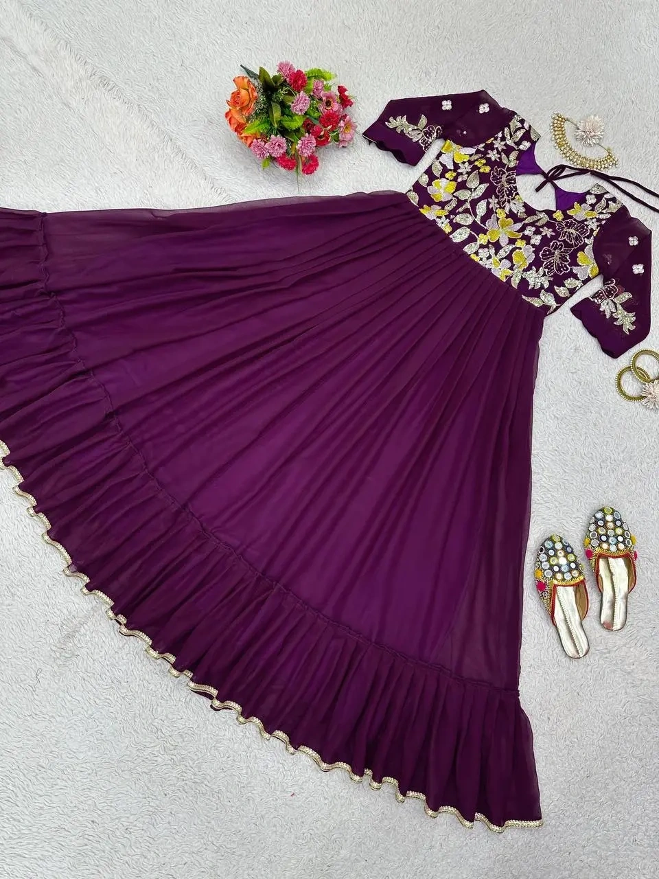 Purple Colour Georgette Thread and Sequence Work Gown-Purple-M-4