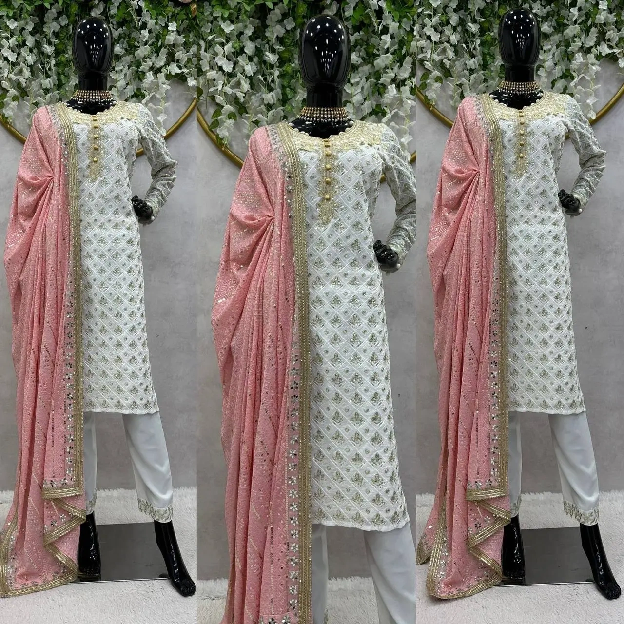 Enchanting Pink Embroidered Pakistani Salwar Suit-M-1