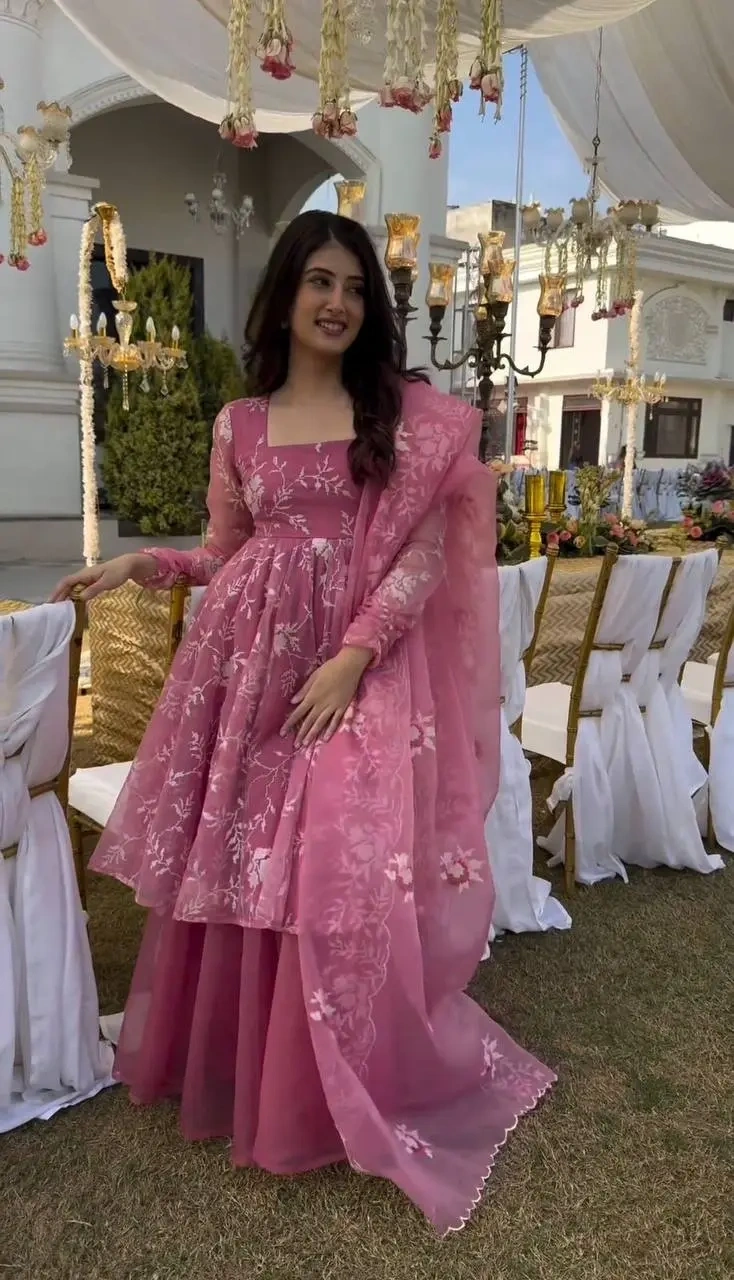 Elegant Pink Organza Suit - Feminine Charm | Luxury Indian Ethnic Wear-RTC5700_M