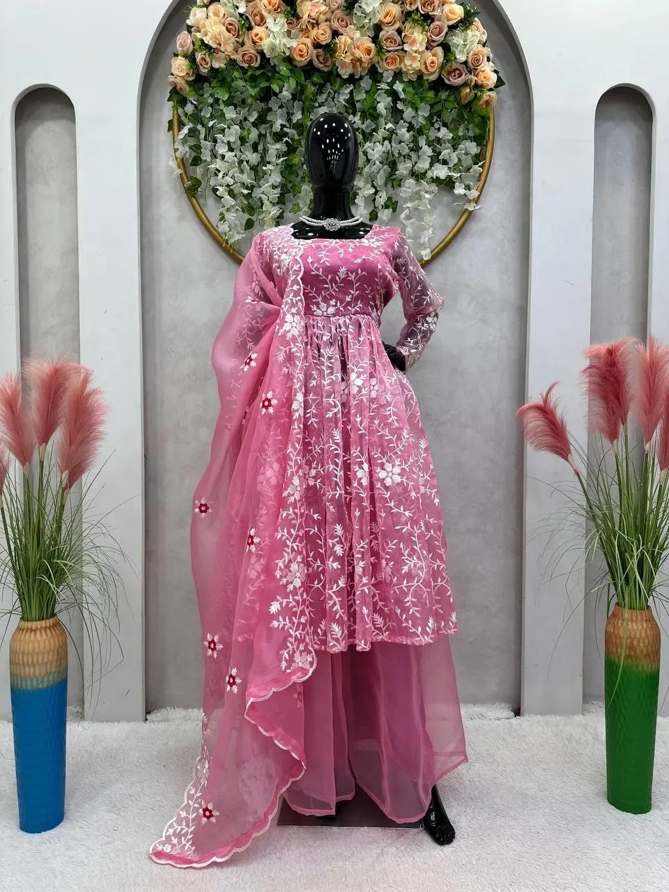 Elegant Pink Organza Suit - Feminine Charm | Luxury Indian Ethnic Wear-M-2