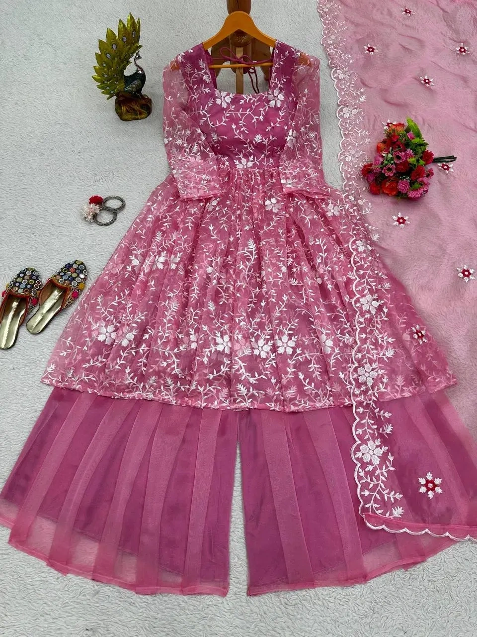 Elegant Pink Organza Suit - Feminine Charm | Luxury Indian Ethnic Wear-M-3