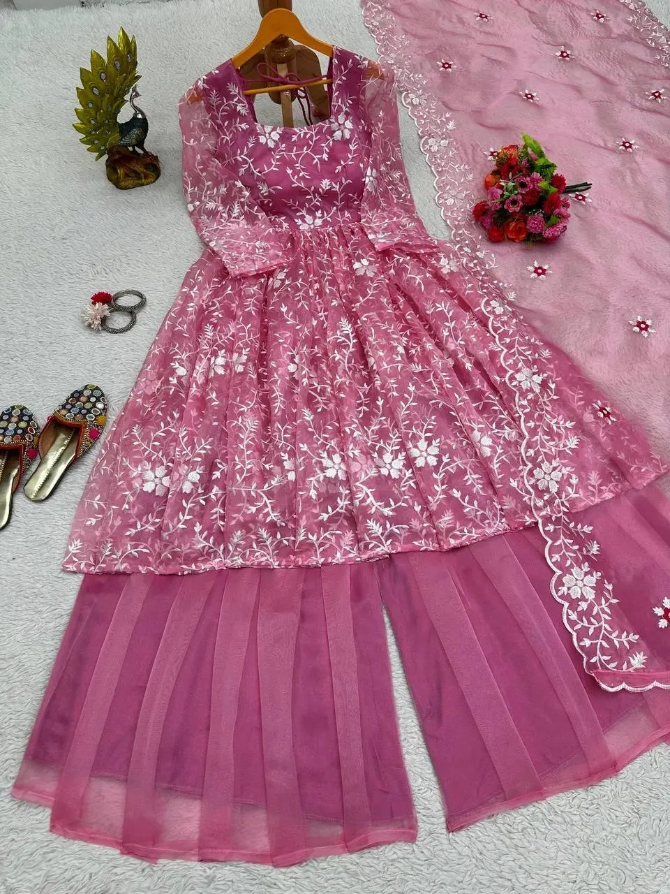 Elegant Pink Organza Suit - Feminine Charm | Luxury Indian Ethnic Wear-L-4