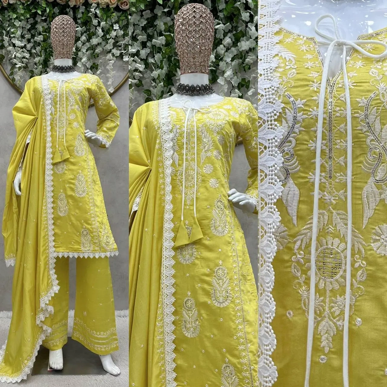 Yellow Maslin Silk Kurti Pant Set With Beautiful Embroidery and Dupatta-RTC5703_M