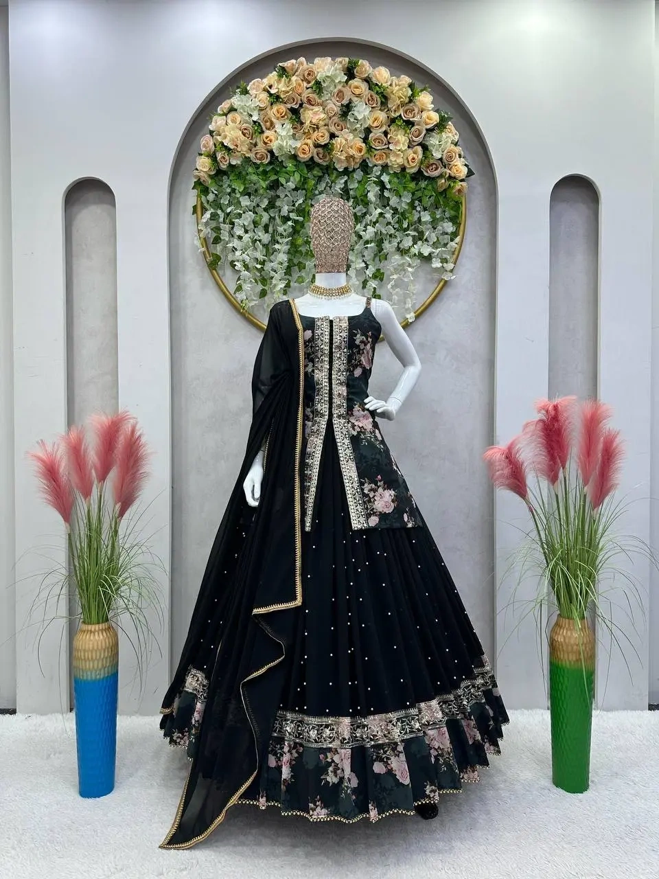 Elegant Black Indo Western Georgette Outfit with Print and Embroidery Work-Black-M-2