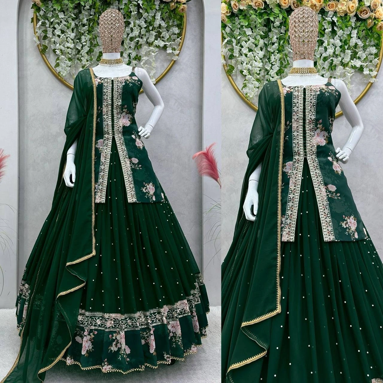 Green Color Wedding Special Lehenga Choli Set With Thread And Sequence Work-Green-M-1