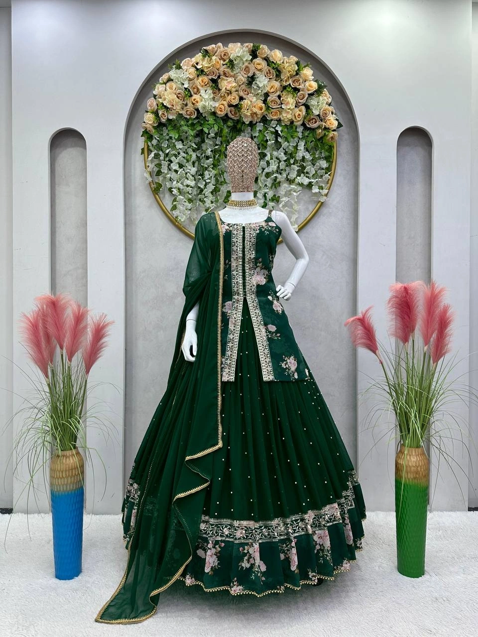 Green Color Wedding Special Lehenga Choli Set With Thread And Sequence Work-Green-M-2