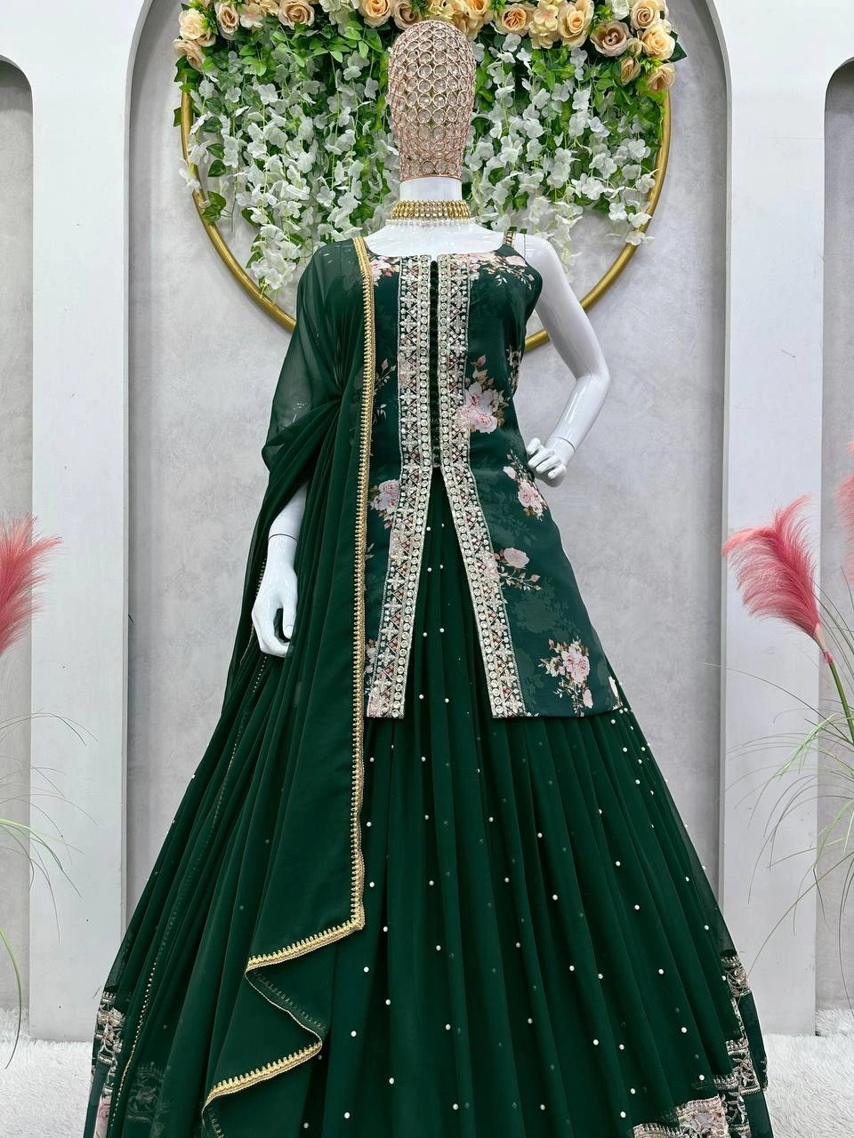 Green Color Wedding Special Lehenga Choli Set With Thread And Sequence Work-Green-M-4