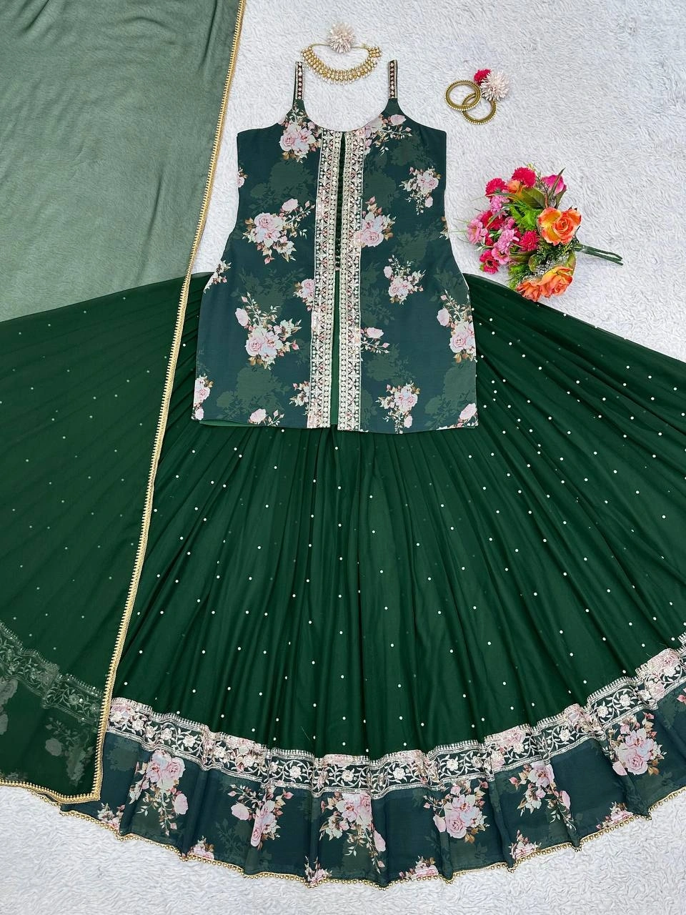 Green Color Wedding Special Lehenga Choli Set With Thread And Sequence Work-Green-M-5