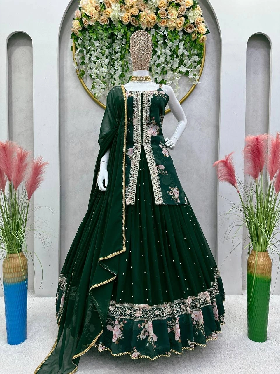 Green Color Wedding Special Lehenga Choli Set With Thread And Sequence Work-Green-L-3