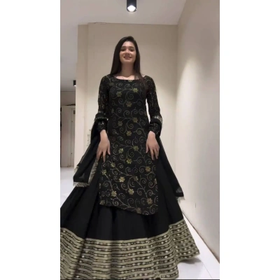 Cute Black Foux Georgette Thread With Sequence Lehenga Choli