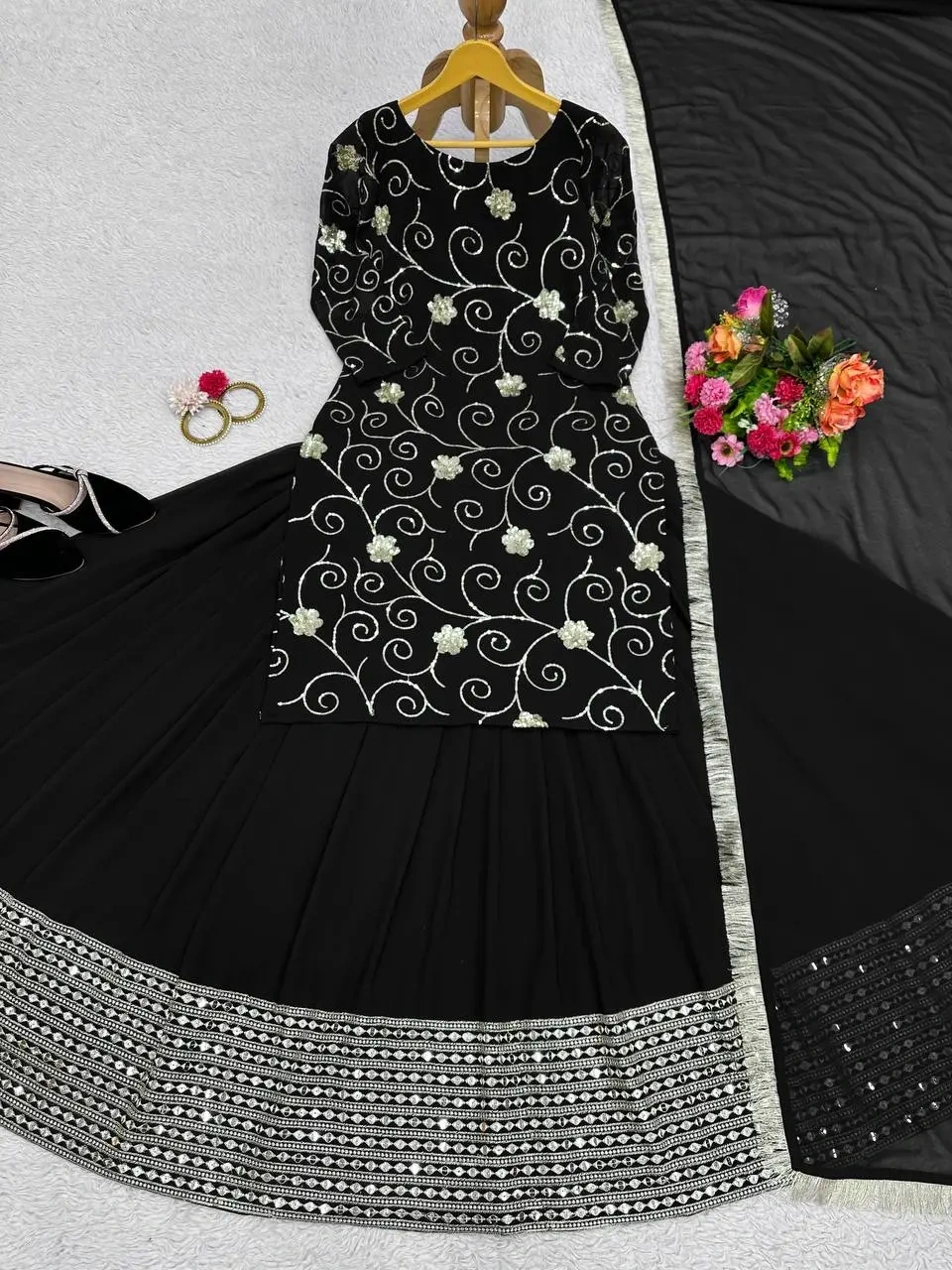 Cute Black Foux Georgette Thread With Sequence Lehenga Choli-BLACK-5