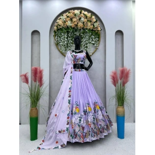 Lavender Color Latest Designer Stylist Embroidered Wedding Wear Lahenga