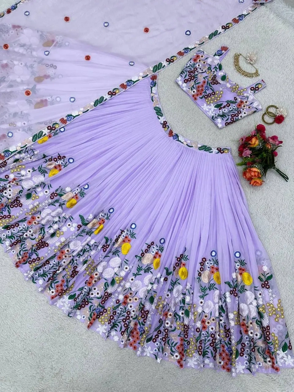 Lavender Color Latest Designer Stylist Embroidered Wedding Wear Lahenga-2